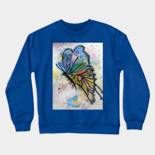 Rainbow Butterfly Watercolor Painting Crewneck Sweatshirt by SarahRajkotwala